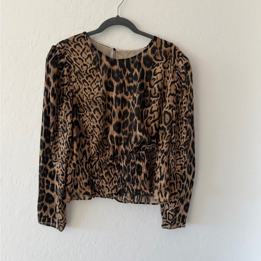 Express Leopard Print Smocked Blouse | Long Sleeve | Size XL | New With Tags